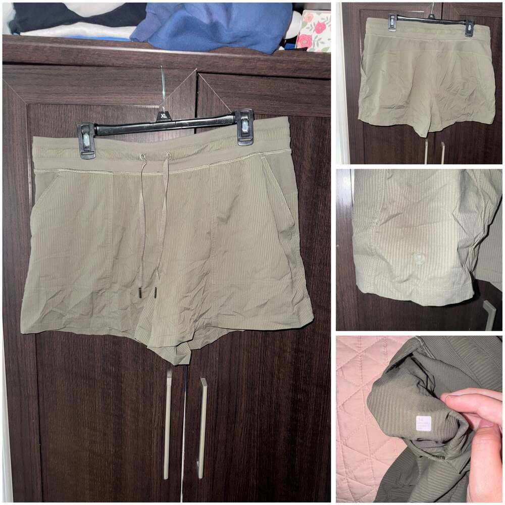 Lululemon Women's Grove Green Ribbed Drawstring Active Shorts Size 14